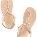 Rihero Rope Thong Sandals for Women Ankle Strap Slip On Comfortable Beach Flat Sandals (Beige)