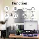 Record Player 3 Speed Vinyl with Bluetooth Vintage Turntable Built in Battery Portable Suitcase Support Aux in RCA Line Out Headphone Jack Purple