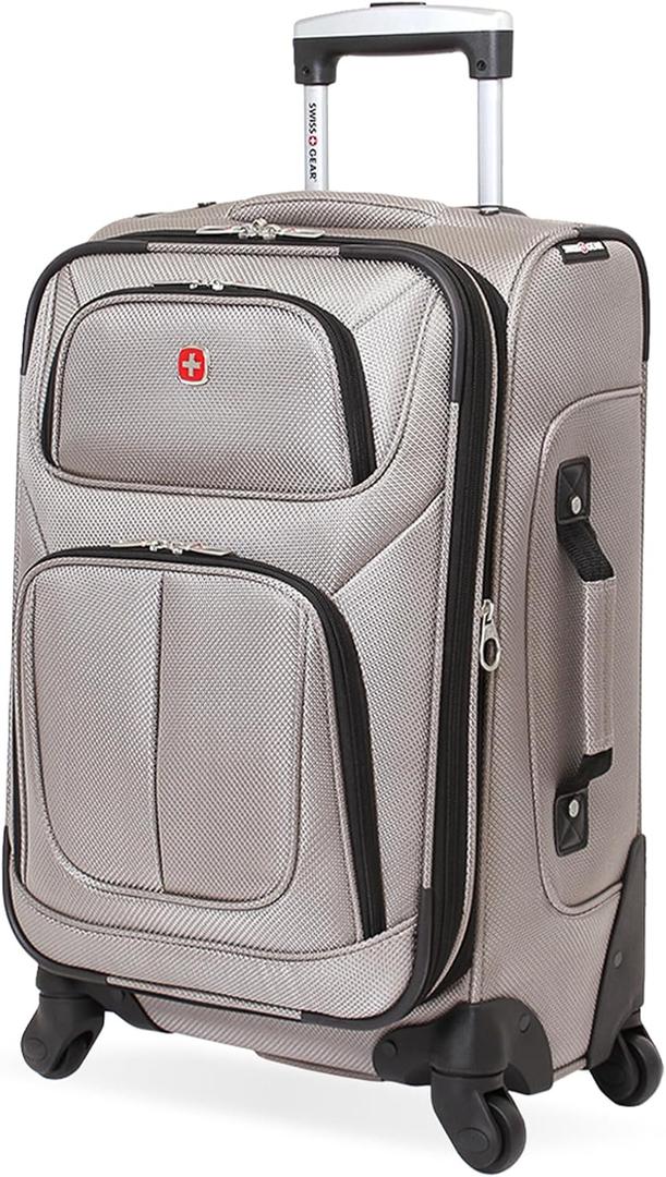 SwissGear Sion Softside Expandable Spinner Luggage Durable Lightweight Travel Suitcase, Pewter, Carry-On