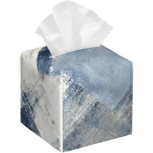 OHEGBXE Tissue Box Holder Blue and Grey Abstract Art Square Leather Tissue Box Cover Modern Cube Facial Paper Cover Case for Bathroom Vanity Countertop Night Stands Tabletop