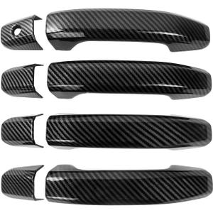 Door Handle Covers Trim Compatible with 2014-2024 Chevrolet Silverado+GMC Sierra Suvs Trucks Carbon Fiber Style Without Passenger Keyhole Exterior Accessories 8PCS