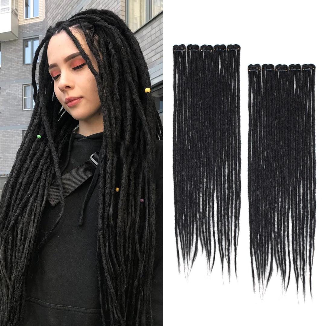 24 Inch Clip in Dreadlock Hair Extensions 10Clips 40 Strands Synthetic Handmade Soft Clip In Dreads Extensions for Women,Black