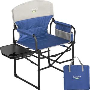 SUNNYFEEL Camping Directors Chair, Heavy Duty,Oversized Portable Folding Chair with Side Table, Pocket for Beach, Fishing,Trip,Picnic,Lawn,Concert Outdoor Foldable Camp Chairs (Padded Blue)