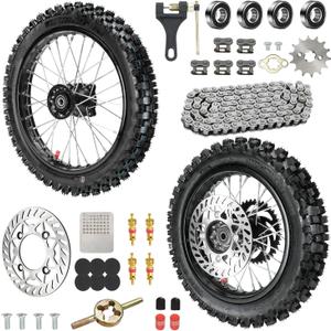 60/100-14 Front & 80/100-12 Rear Wheel Kit 2.50-14 3.00-12 Dirt Bike Tire Rim Assembly Compatible with 110cc 125cc SSR SR125 CRF70 CRF110F KX65 KLX110 PW80 TTR90 TTR110 JR80 DS80 Motorcycle