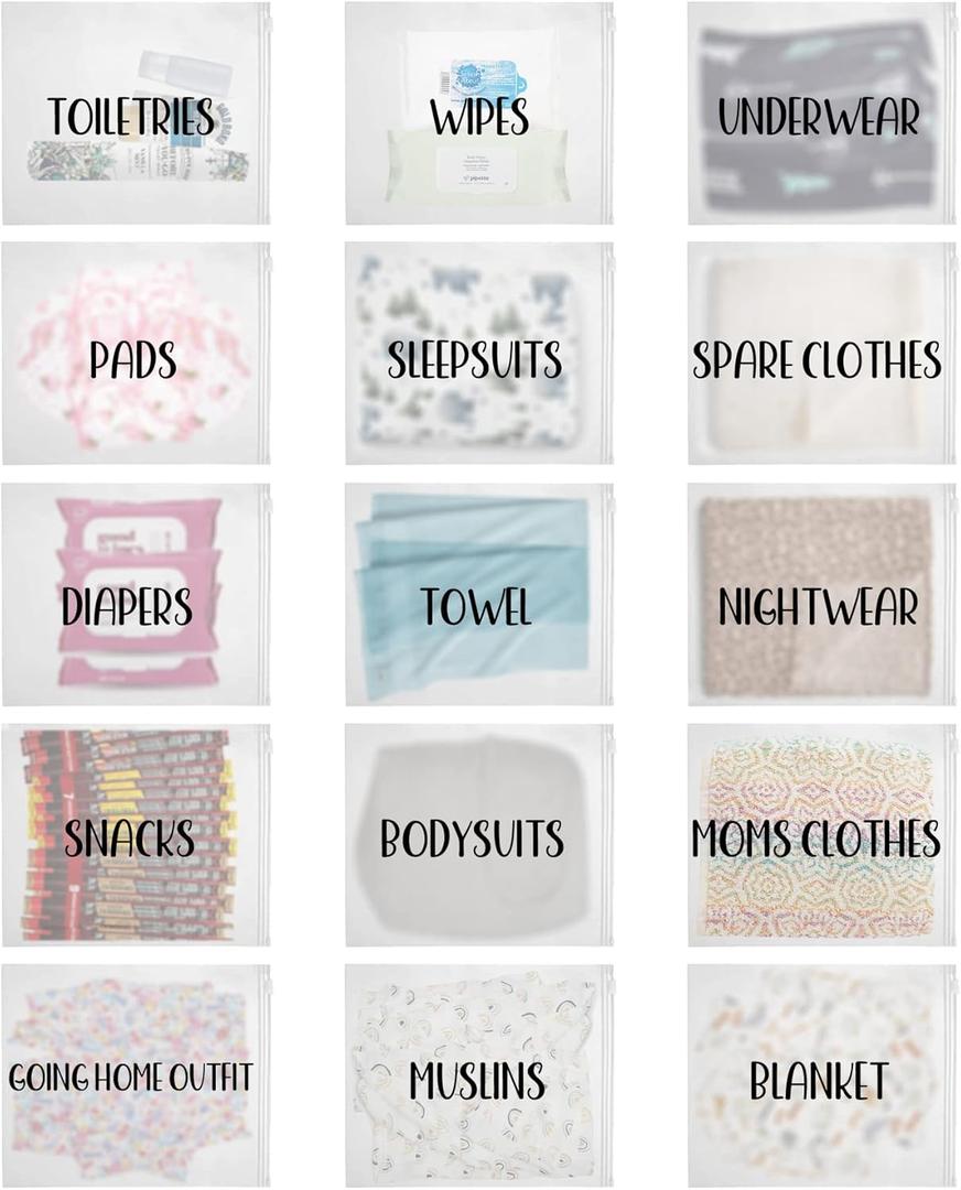 15 Pack Hospital Bags for Labor and Delivery,11 x 14 Inch Maternity Hospital Bag Essentials for Mommy Dad Newborn Baby,Diaper Bag Organizing Pouches Pre Packed First Time New Mom Must Haves