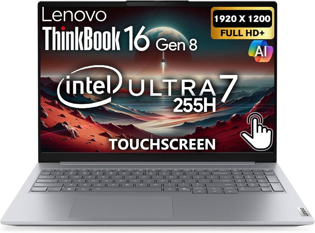 Lenovo ThinkBook 16 Gen 8 AI Business Laptop, 16 Touchscreen FHD+, Intel Ultra 7 255H, 32GB DDR5, 1TB NVMe, WiFi 6E + BT, HDMI, Fingerprint Reader, Backlit Keyboard, FHD Webcam, Win 11 Pro