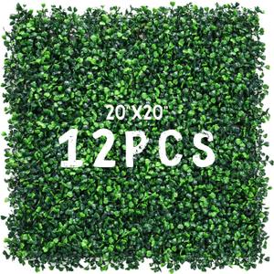 12 Pieces 20 X 20 Artificial Hedge Boxwood Panels Boxwood Hedge Grass Wall Green Greenery Plant Mats UV Stable for Indoor Outdoor Decor Garden Fence