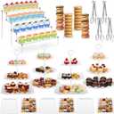 LemonRoad 19 Pcs Cupcake Stand Holder, Dessert Table Display Set, Tiered Cupcake Holders Cake Serving Tray and Cake Clips for Christmas Tea Party Wedding Baby Shower Decorations(White and White)