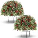 LAVEVE 14" Christmas Tree, Frosted Urn Filler with Pre-lit 50 LED Lights, Outdoor Xmas Tree Decor for Pathway and Porch, Pack of 2