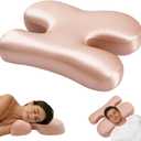 vocheer Side Sleeper Pillow for Anti-Wrinkle, Cooling Memory Foam Beauty Pillows for Neck Pain & Breathing Smoothly, Silky Satin Anti-Aging Pillow with Ergonomic Design for Back and Side Sleepers (Pink)