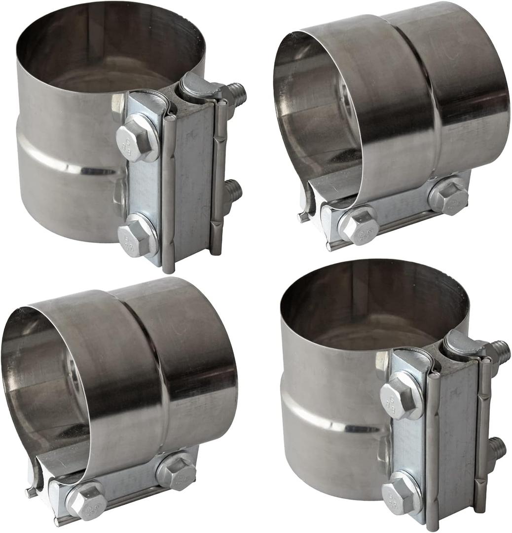 Exhaust Band Clamp 2.5 Inch Joint Exhaust Pipe Muffler Clamp Band 304 Stainless Steel(4 Pack 2.5" Lap Joint Exhaust Clamp)