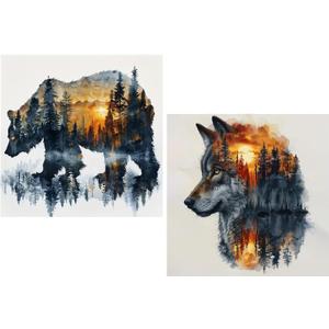 Bear and Wolf Diamond Art Kits for Adults Beginner, 2 Pack DIY Diamond Painting Kits 5D Diamond Dots Gem Art Crafts with Tools,Round Full Drill Funny Crafts for Home Wall Decor&Gift-13.7X13.7 in