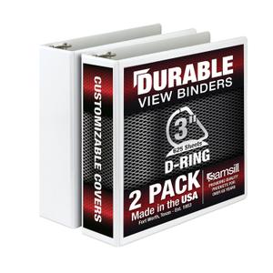 Samsill Durable 3 inch 3 Ring Binder, Made in USA, D Ring Binder, FSC 100% Recycled Chipboard, White, 2 Pack