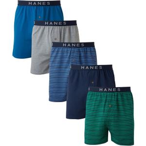 Hanes Men's 5-Pack Ultimate Dyed Exposed Knit Boxer with ComfortFlex Waistband-Assorted Colors XL