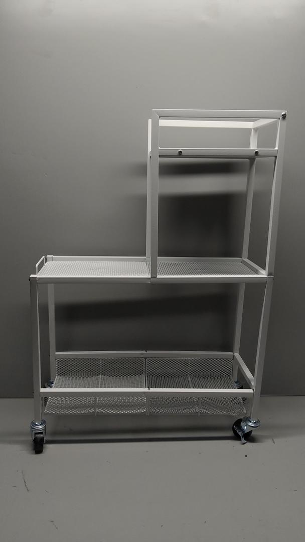 White, Metal Clothing Rack or Storage Cart With Shelves and a Hanging Bar, Size 31x22x9 Inch