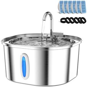 Cat Water Fountain - 3.2L/108oz Stainless Steel Pet Water Drinking Fountain for Cats Indoor, Dog Water Fountain with Water Level Window and 6 Filters + 6 Sponges