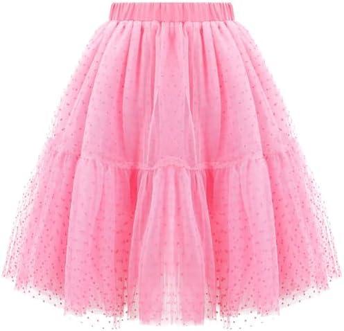 Girls Layered Tulle Skirts Flowy Mesh Elastic Waist Midi Tutu Skirt, 5Y