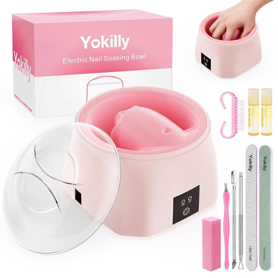 Yokilly Nail Soaking Bowl Heated: 50% Faster Nail Soak off Bowl for Women Nail Beginner - Electric Manicure Nail Bowl for Home Salon (Pink)