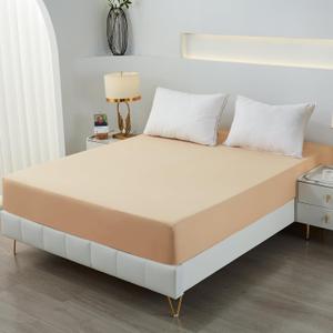 Bedding Full Fitted Sheet,Deep Pocket,Soft Microfiber,Shrinkage and Fade Resistant,Easy Care,1 Fitted Sheet Only,Beige