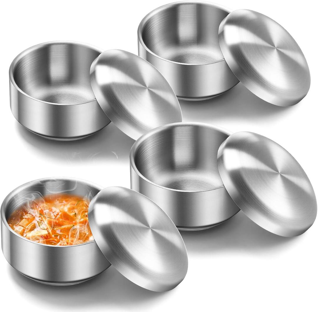 4 Sets 12 oz Stainless Steel Korean Soup Rice Bowl with Lid for Cereal Kitchen Restaurant Double-walled Anti Scalding Metal Bowls for Soup Salad Noodles Insulated (Sliver) 4 Sets 12 oz Stainless Steel Korean Soup Rice Bowl with Lid for Cereal Kitchen Restaurant Double-walled Anti Scalding Metal Bowls for Soup Salad Noodles Insulated (Sliver)