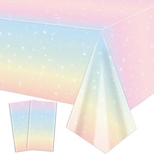 2 Pack Pastel Rainbow Tablecloths, 51x87'' Plastic Disposable Rectangle Pastel Table Cover for Girls Rainbow Birthday Party Decorations Baby Shower Party Supplies