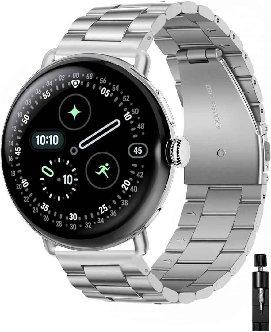 Metal Band Compatible with Google Pixel Watch 4/3 45mm 41mm Bands, Business Stainless Steel Watch Band for Google Pixel Watch 4/3/2/1 41mm, Metal Chain Link Bracelet Strap for Pixel Watch 3 45mm Men (Silver)