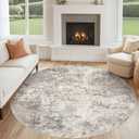 6ft Round Area Rug Living Room Rugs - 6x6 Washable Neutral Modern Abstract Soft Thin Rug Indoor Floor No Slip Rug Carpet for Bedroom Under Dining Table Home Office Decor - Brown Grey