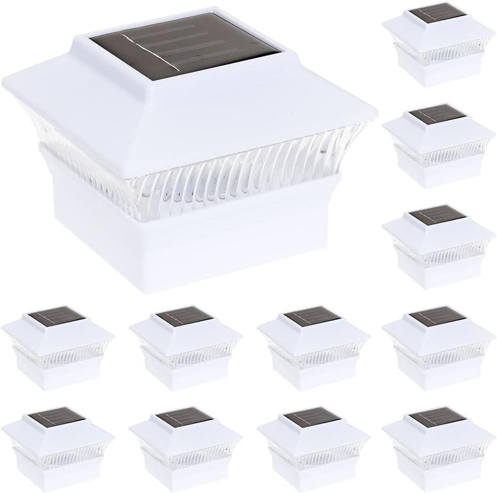 GreenLighting Standard #1 Solar Post Cap Lights Fits 4x4 Nominal Wood, 4x4 PCV/Vinyl Posts, Outdoor Fence Solar Powered Light, Landscaping, Deck, Garden, Includes Flush Mount Adapter White 12 Pack
