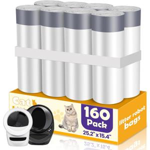 FURWEY 160 Count Cat Litter Box Liners for Automatic Cat Litter Box and Litter Box Robot 4/3, Extra Thick,Heavy-Duty,Eonomy Bulk Pack