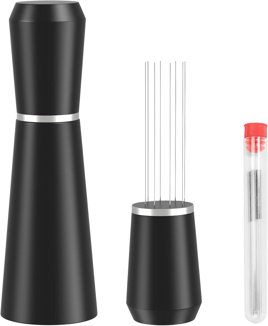 WDT Espresso Distribution Tool, 0.35mm  Coffee Stirrer, 304 Stainless Steel, Aluminum Alloy Handle with Stand, Barista Espresso Whisk Tool (Metal Black)