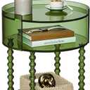Modern Acrylic Round Side Table, End Table for Living Room, Clear Nightstand for Bedroom, Lobby and Office, Easy Assembly (Green, Nomal), Small
