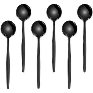 5.1 Inch Coffee & Tea Spoons,6-Piece Black Stainless Steel Dessert Spoons For Cafe,Black Espresso Spoon,Cute Small Demitasse Spoon