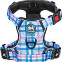 PoyPet No Pull Dog Harness, [Release at Neck] Reflective Adjustable No Choke Pet Vest with Front & Back 2 Leash Attachments (Checkered Blue,S)