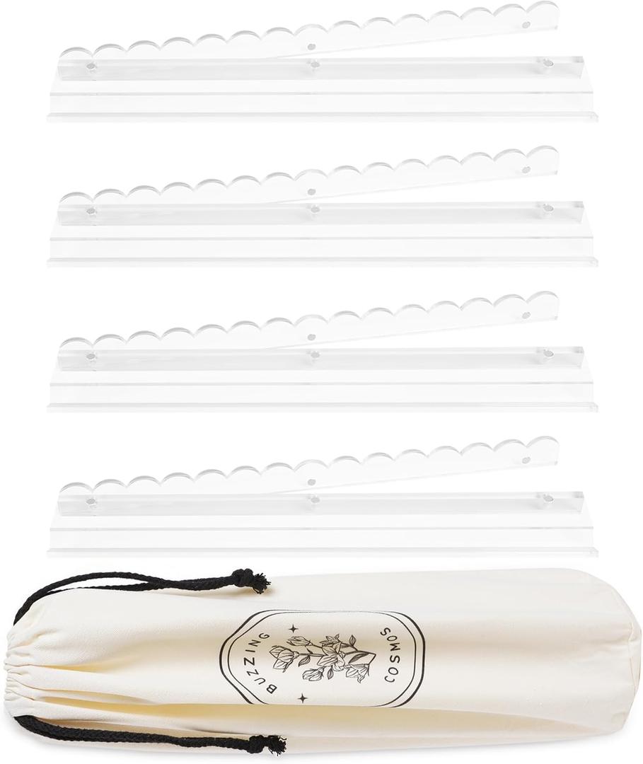 4-Pack Clear Scalloped All-in-One Acrylic Mahjong Racks with Magnetic Pushers & Carrying Bag, Signature Polished Design for Elegant Play, 18.5" Long Luxury Combo Set