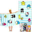 SANRIO Hello Kitty Beach Towel Set - Bundle with Microfiber Pool Towel, Stickers, More | Hello Kitty Beach Set (Blue)