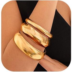 Chunky Cuff Bracelets for Women Wide Gold/Silver Cuffs Bangle Hollow Out Adjustable Bracelets Punk Vintage Jewelry
