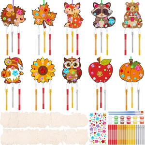 JellyArch 30 Pack Thanksgiving Wind Chime Making Kit for Adults Fall Pumpkin Leaf Animal DIY Wooden Crafts for Halloween Activity Birthday Party Decoration Gift