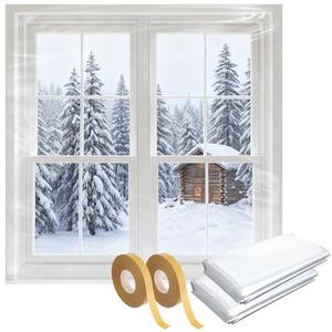 Pangda 2 Pack Window Insulation Kit 63 x 394 Inch Plastic Window Covering for Winter Windows Film Wrap with Tape Double-Sided Home Winterizing Kit for 3 x 5 ft Windows