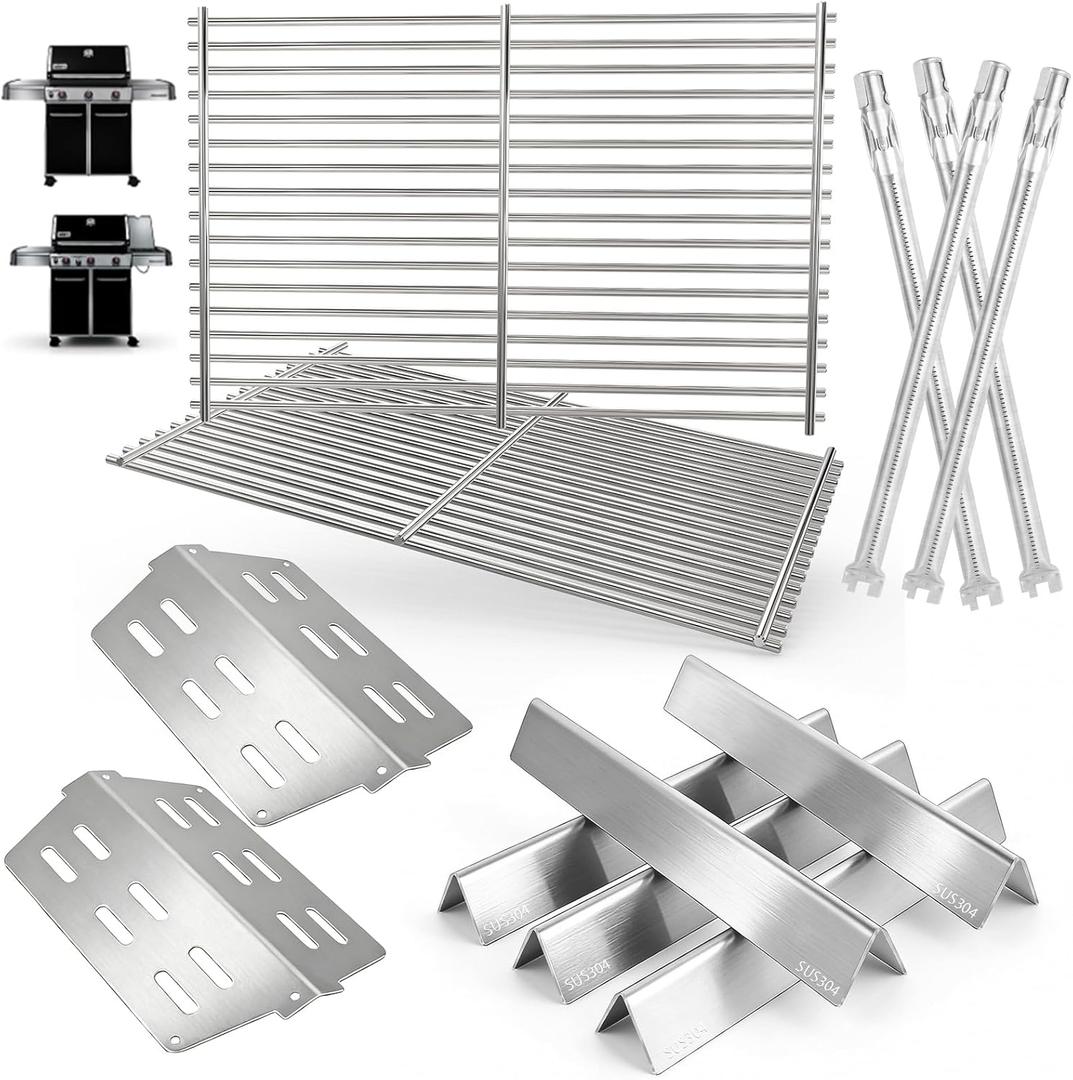 Grill Parts Kit for Weber Genesis 300 330 Series Genesis E330 E310 S310 S330 EP330 S320 E320 EP-310 EP-320 Grill Parts, Stainless Steel Genesis Grates Flavorizer Bars Grill Parts Kit, 4Pcs Burner Tube