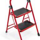 KINGRACK 2 Step Ladder, 2 Step Folding,Kitchen Ladder with Anti-Slip and Wide Pedal,Small Step Ladder with Handrails,Lightweight Portable Step Ladder for Kitchen Household,Red
