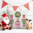 Christmas Pillow Cover 12x20 Inch, Pink Nutcracker Winter Holiday Decorative Cushion Cover, Chinoiserie Throw Pillow Case for Sofa or Bed