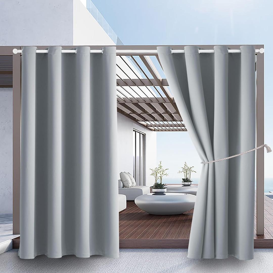 Outdoor Indoor Curtains W52 x L108 for Patio - Weather-resistant Window Panels Privacy Protect Grommet Top Thermal Insulated Home Curtain for Porch Pergola Garden (Light Gray, 2 Panels)