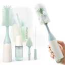 Momcozy Bottle Brush Kit, Innovative Push-Press Design for Better Cleaning - Baby Bottle Cleaner Brush for Baby Bottle, Breast Pumps, Nipples, and More - Can Generate Foam for Better Cleaning, Green (Press Bubble Style)