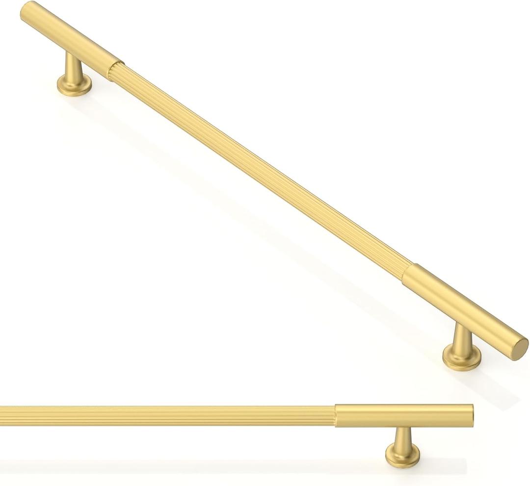 10 Pack Brushed Gold Cabinet Pulls 10 Inch(254mm) Kitchen Cupboard Handles Solid Heavy Duty Zinc Alloy Drawer Pulls (10" Hole Center)