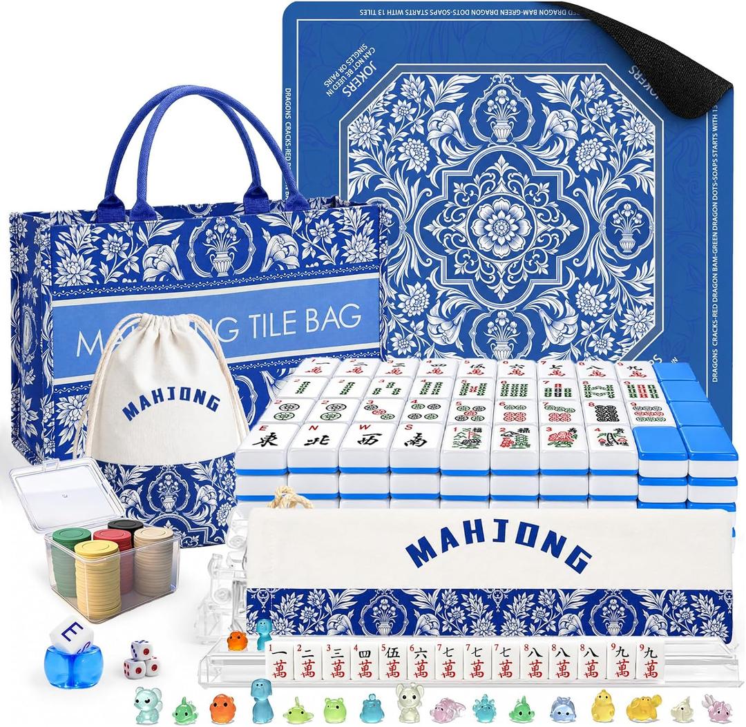 166 American Mahjong Tiles Set with Mat, Racks and Accessories, 1.2 inch