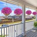 TOCHGREEN Artificial Fake Flowers Plants for Outdoor Spring Summer Decoration,12 Bundles UV Resistant Faux Silk Morning Glory Eucalyptus Flowers for Home Planter Porch Patio Decor (Fuchsia, 12PCS)