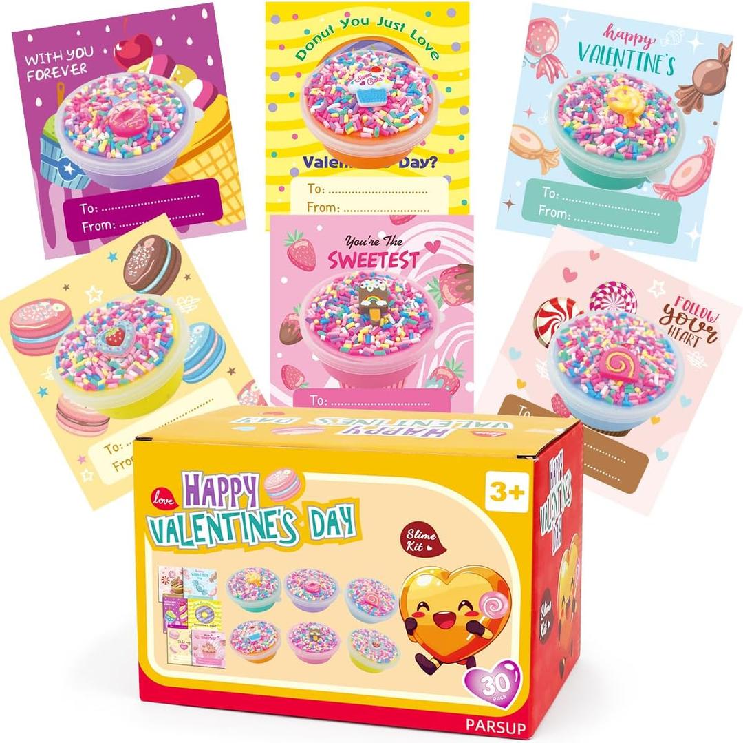 PARSUP 30Pcs Valentine Cards with Slime for Kids, Valentines Day Cards for Classroom Exchange, Valentine's Day Party Favors Gift for Party Bag Fillers Party Supplies