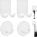 Diesisa Razor Holder for Shower + Adhesive Wall Hooks, Premium 304 Stainless Steel Shower Razor Holder with Heavy Duty Waterproof Sticky Hooks for Hanging Towels, Coat, hat (2+2 Pack)-White