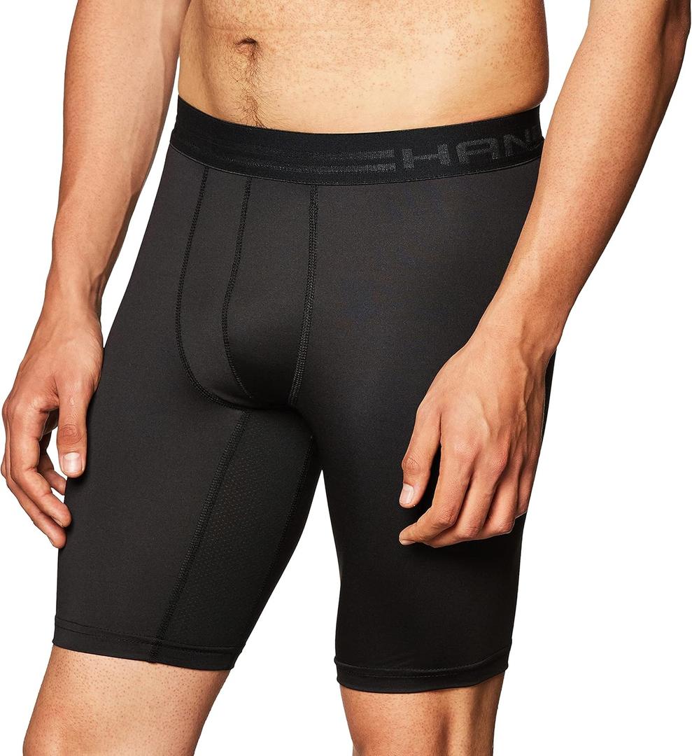 Hanes Sport Men's Compression Shorts, Men's Performance Compression Shorts, Men's Athletic Shorts, Gym Shorts for Men, 9" (Medium, Ebony/Ebony)