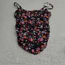 B2prity One Piece Swimsuit for Women Tummy Control Retro Bathing Suit Button Up Slimming Swimwear M Black Flower Print